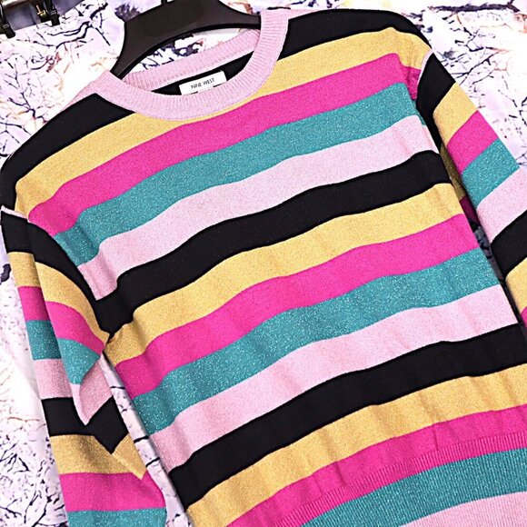 METALLIC STRIPE SWEATER M Nine West Bright Colorful Casual Spring Easter Office - Picture 2 of 12